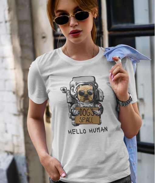 Дамска тениска с щампа Арт Hello human it is dog space